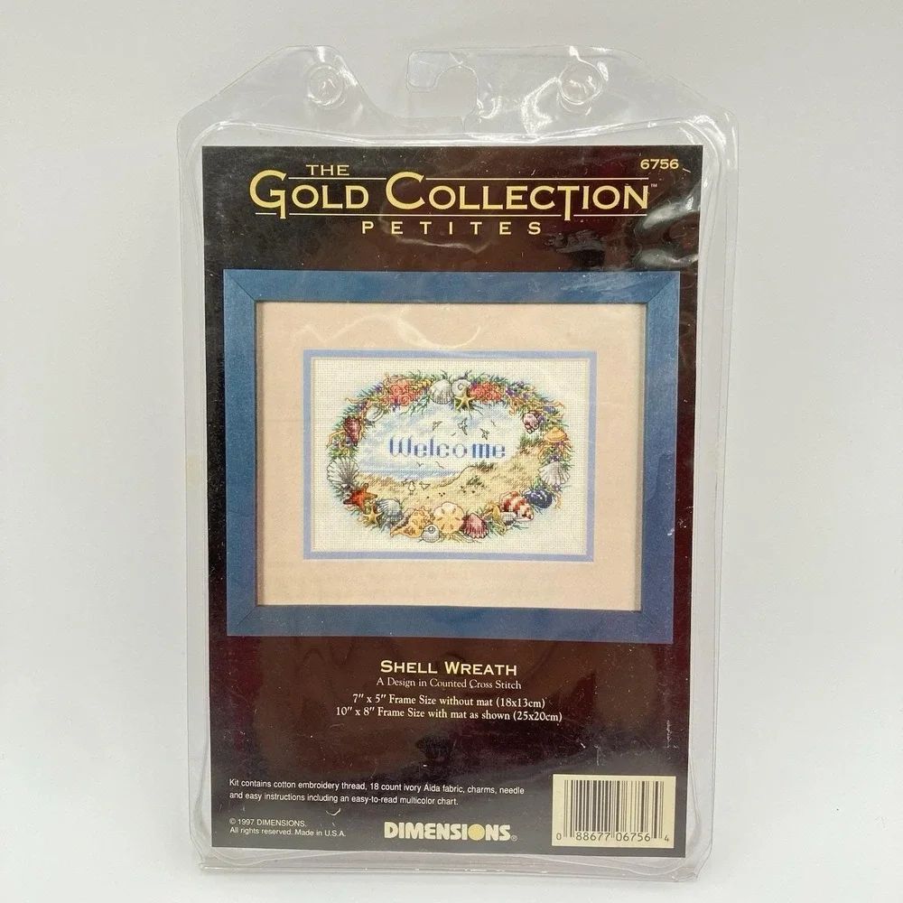 Vintage Dimensions Gold Collection Shell Wreath Welcome Cross Stitch Kit 6756